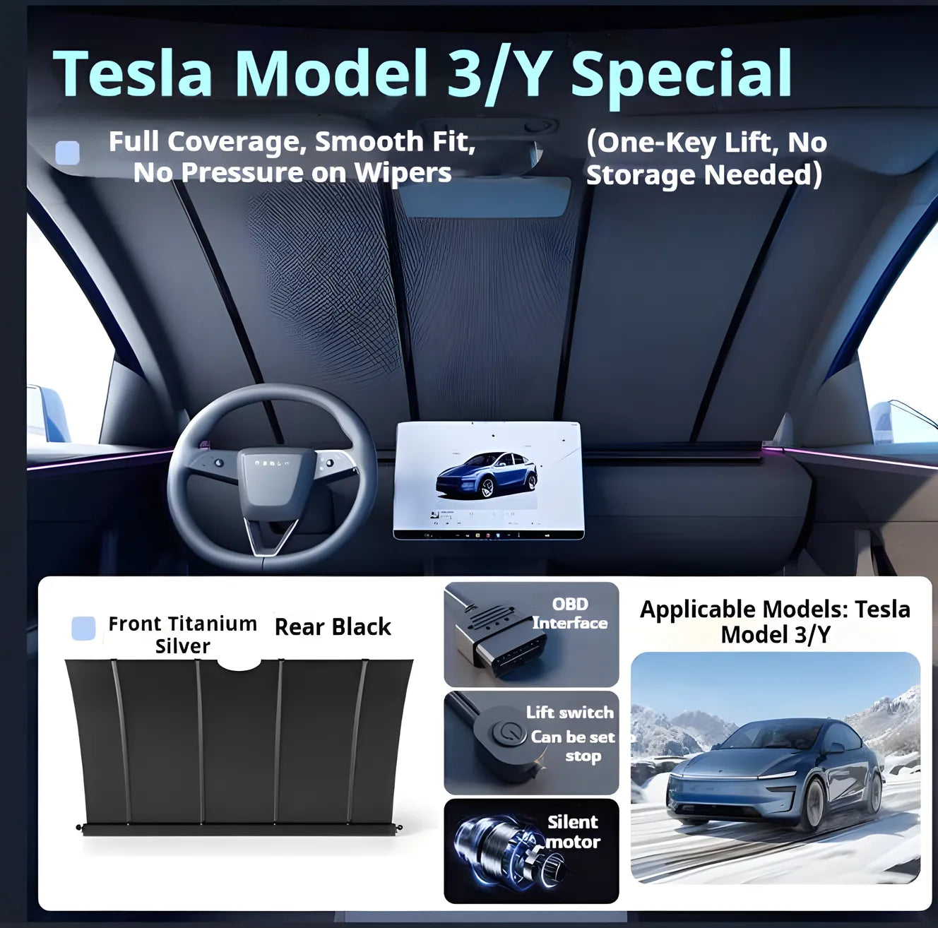 TAVDAT™2026 Tesla Upgraded Electric Sunshade