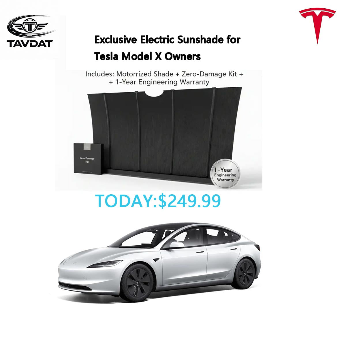 Model X Motorized Windshield Sunshade TAVDAT™